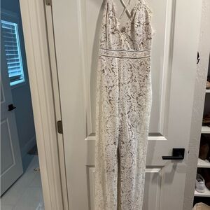 Ivory Lace Jumpsuit with Crochet Waist Detail